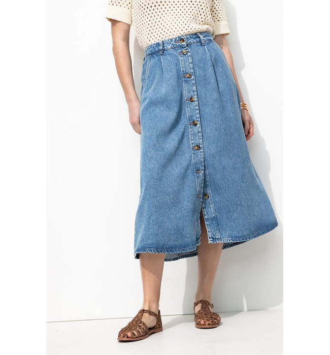 Jupe Midi en Lyocell Femme - Jeans Uni Clair