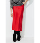 Jupe Midi en Satin Femme - Rouge Uni Colore