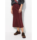 Jupe Midi en Satin Femme - Rouge Uni Colore