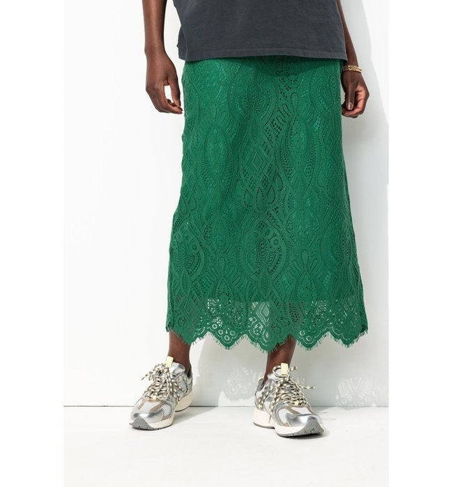 Jupe Longue en Guipure Femme - Vert Uni Colore