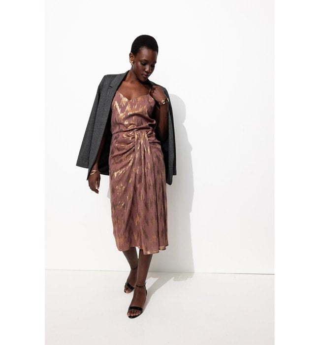 Jupe Midi Drapée Irisée - Rose Uni Colore