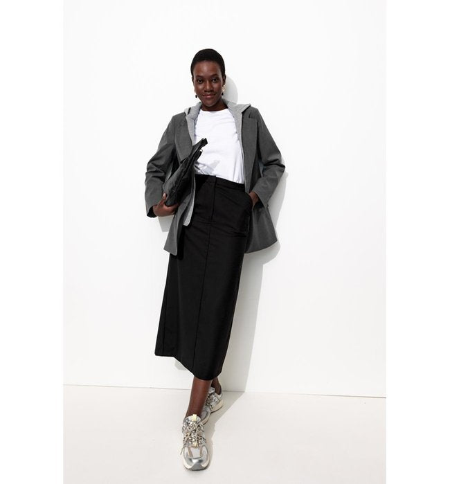 Jupe Midi Fendue Femme - Noir Uni Fonce