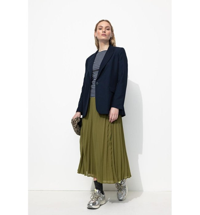 Jupe Mi-longue Plissée Femme - Kaki Uni Fonce