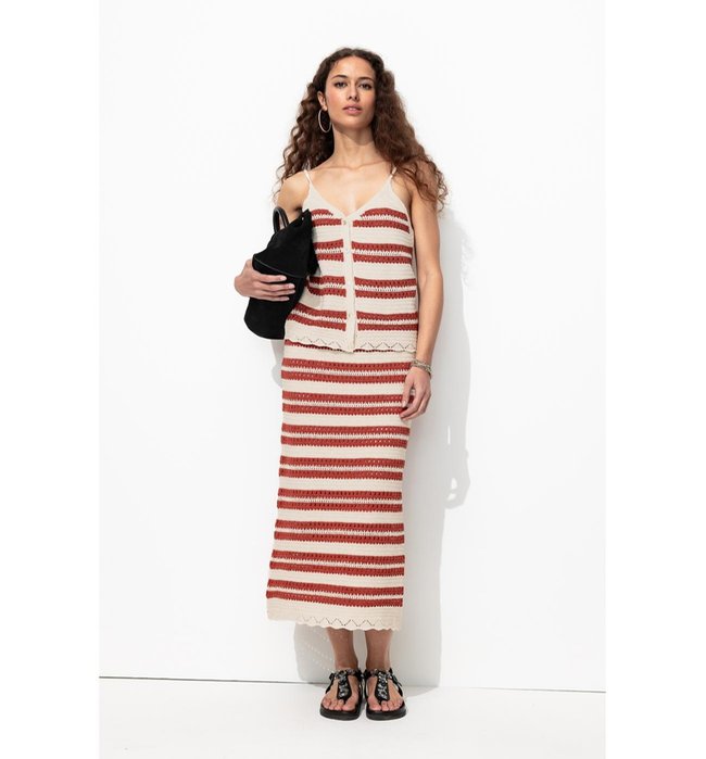 Débardeur Rayé en Maille Femme - Naturel Raye