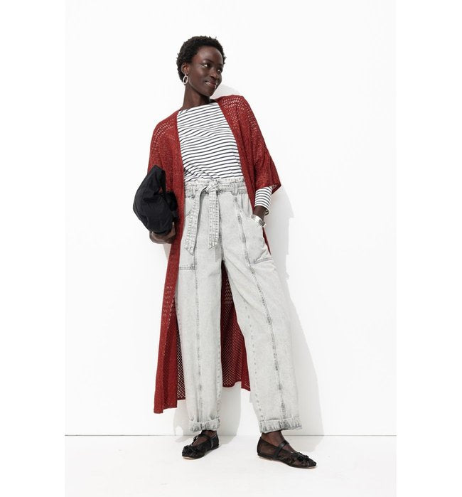 Long Gilet Ajouré Pailleté - Marron Uni Clair
