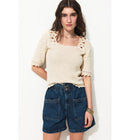 Pull en Crochet Femme - Naturel Uni Clair