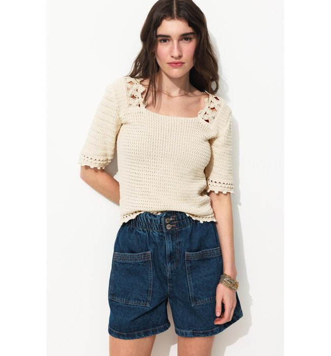 Pull en Crochet Femme - Naturel Uni Clair