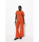 Pull Polo en Crochet Femme - Orange Uni Colore