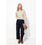 Mujer Escote Redondo Jersey, Un Color, Claro, Naturaleza