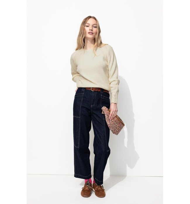 Pull Col Rond Femme - Naturel Uni Clair