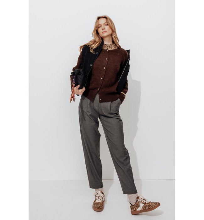 Cardigan Boutonné Femme - Marron Uni Fonce