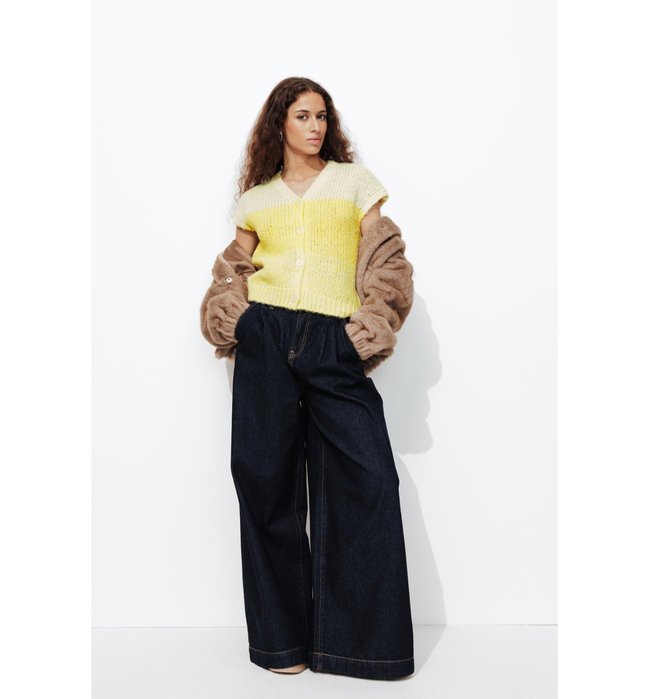 Cardigan sans Manches Femme - Jaune Uni Colore
