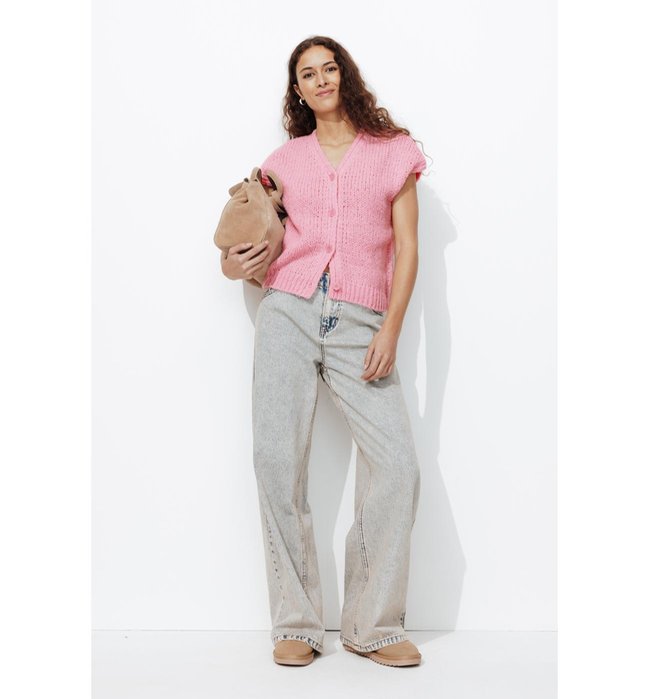 Cardigan sans Manches Femme - Rose Uni Colore