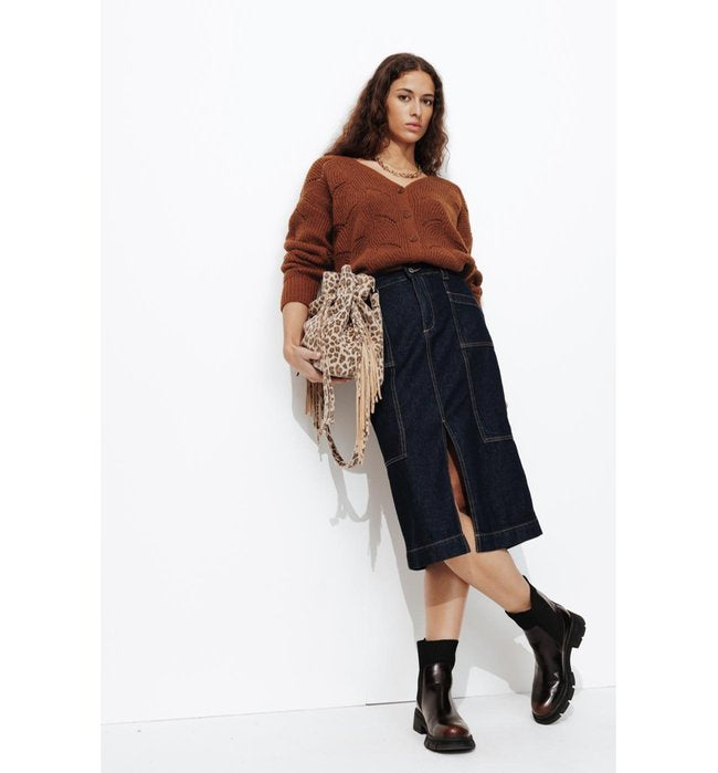 Cardigan Torsadé Femme - Marron Uni Fonce
