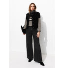 Pull Côtelé Marinière Femme - Noir Raye