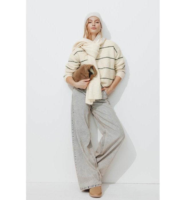 Pull Moelleux Rayé Femme - Naturel Raye
