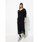 Pull Fin Ajouré Col V Femme - Noir Uni Fonce