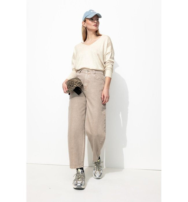 Pull Fin Ajouré Col V Femme - Naturel Uni Clair
