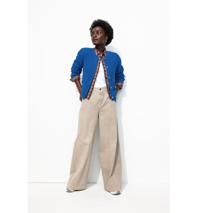 Cardigan à Épaulettes Femme - Bleu Uni Colore