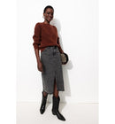 Pull Côtelé Boutonné Femme - Marron Uni Fonce