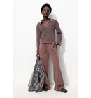 Pull en Coton Col Polo Femme - Violet Uni Colore