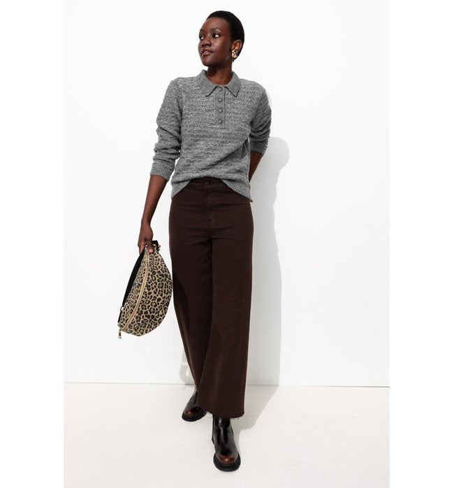 Pull Polo en Maille Fantaisie - Gris Uni Clair