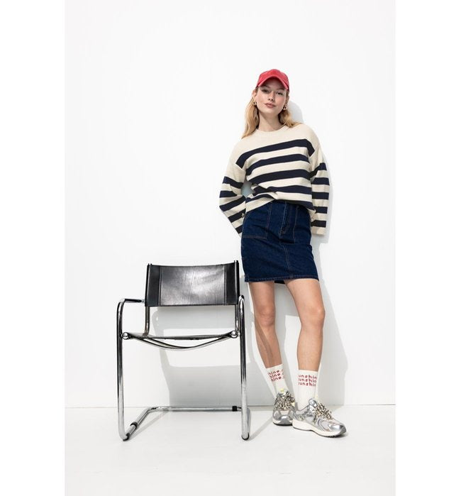 Pull Marin Rayé Femme - Naturel Raye