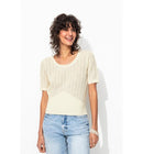 Pull Cropped Manches Courtes - Naturel Uni Clair