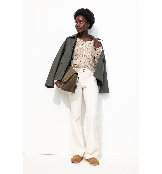 Cardigan en Crochet Femme - Naturel Uni Clair