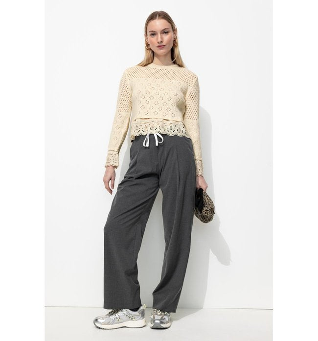 Pull Ajouré Effet Superposé - Naturel Uni Clair