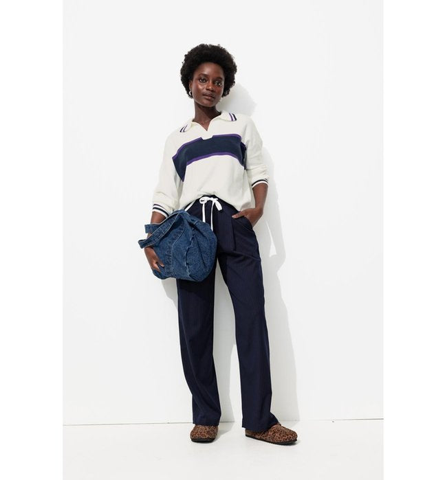Pull Polo Rayé Femme - Naturel Raye