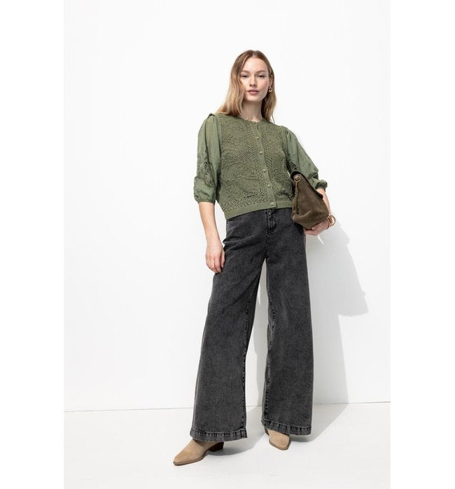 Cardigan à Effet Superposé - Kaki Uni Fonce
