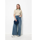 Pull Court Col Polo Femme - Naturel Uni Clair