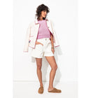 Pull Ajouré Manches Courtes - Rose Uni Colore