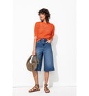 Pull Ajouré Manches Courtes - Orange Uni Colore