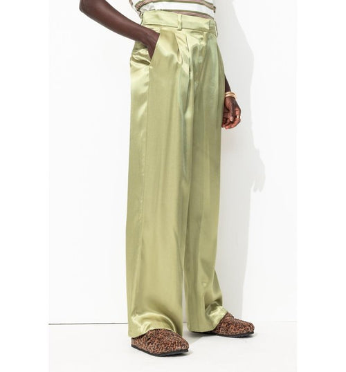 Billy Pantalon en Satin Femme - Vert Uni Colore