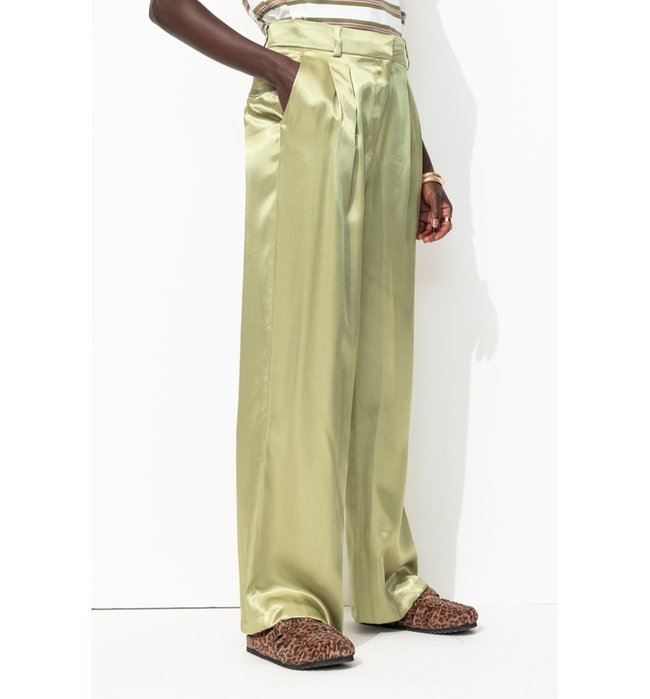 Billy Pantalon en Satin Femme - Vert Uni Colore
