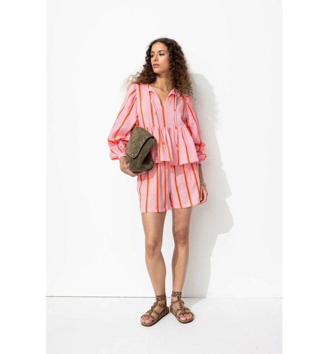 Short Rayé en Gaze de Coton - Rose Raye