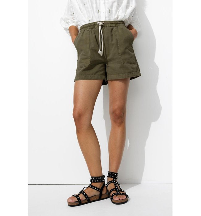 Short Uni en Toile Femme - Kaki Uni Fonce