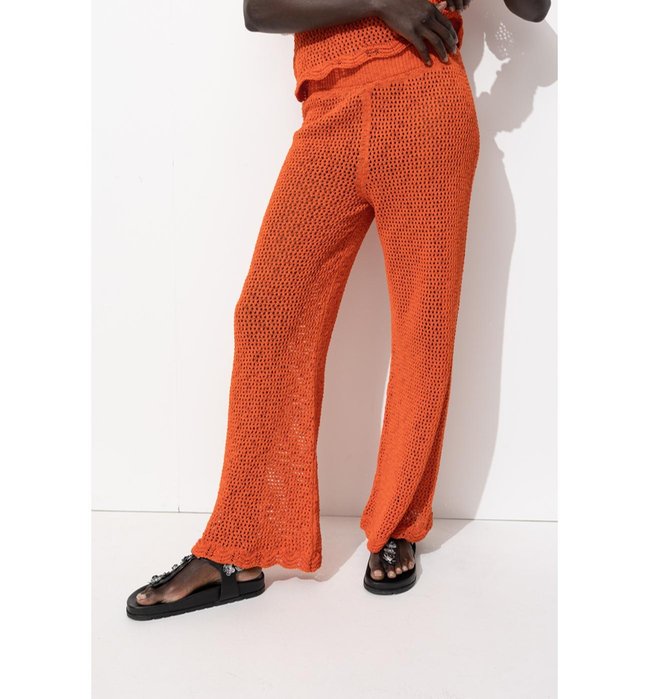 Pantalon en Crochet Femme - Orange Uni Colore