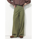 Pantalon Large et Fluide Femme - Kaki Uni Fonce