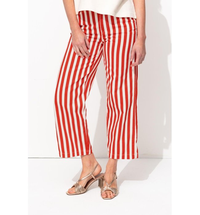 Pantalon Court Rayé Femme - Rouge Raye