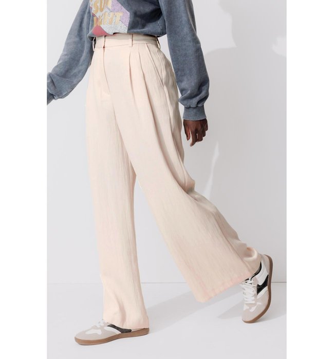 Pantalon de Tailleur Large - Naturel Uni Clair