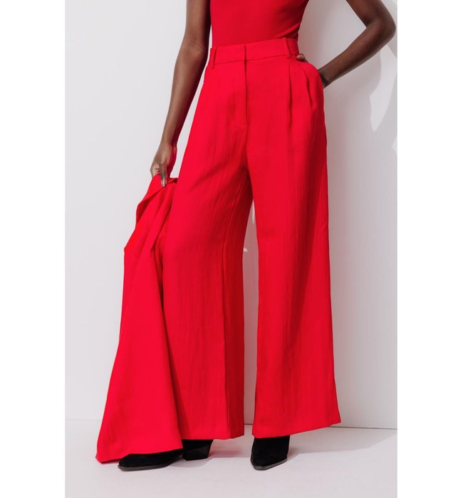 Pantalon de Tailleur Large - Rouge Uni Colore
