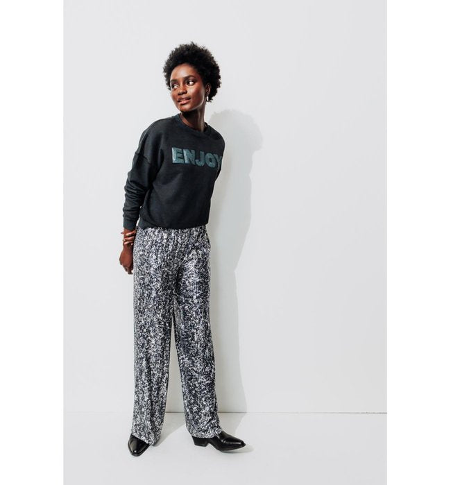 Pantalon Large à Paillettes - Noir Imprime