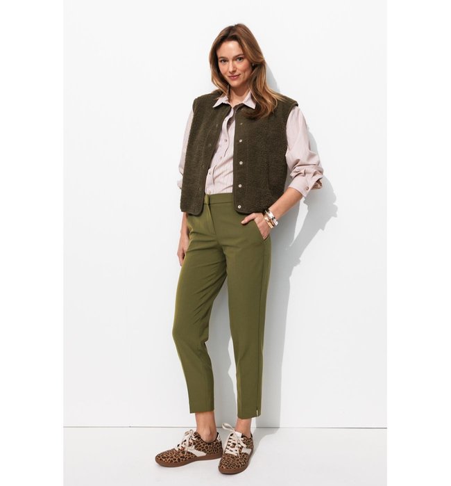 Pantalon Cigarette Uni Femme - Kaki Uni Fonce