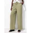Pantalones anchos de talle alto - Caqui claro liso