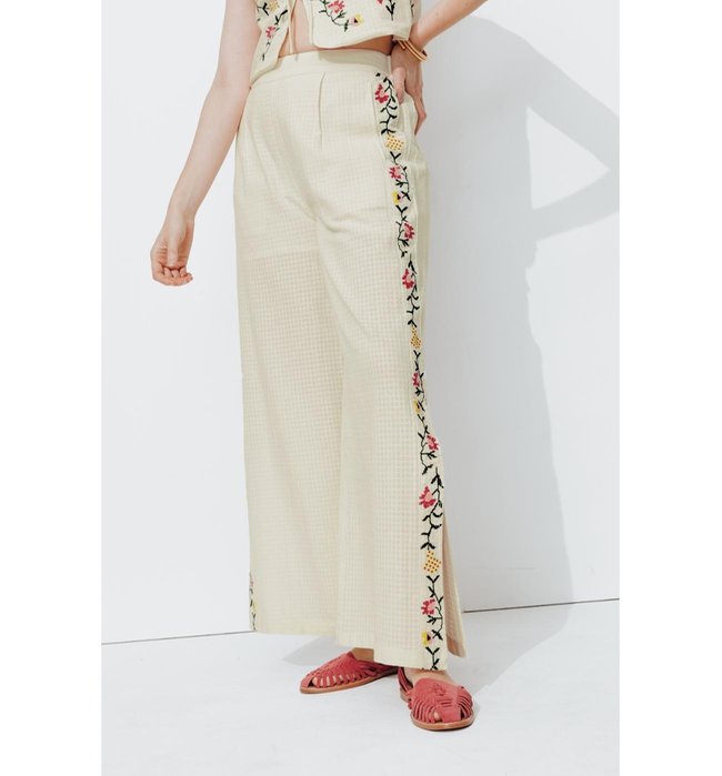 Pantalon Brodé Point de Croix - Naturel Uni Clair