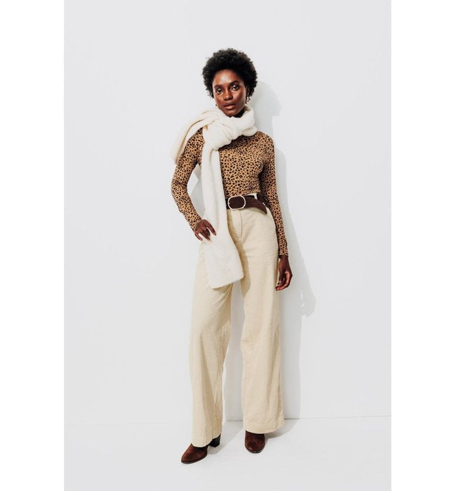Pantalon Large Velours Côtelé - Naturel Uni Clair
