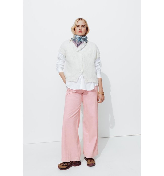 Pantalon Large Velours Côtelé - Rose Uni Colore